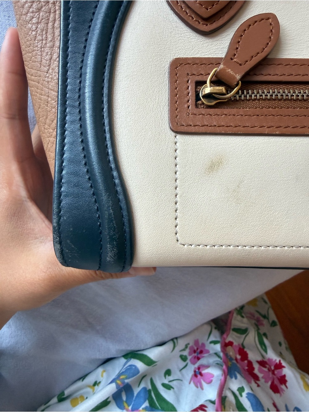Celine Tri-Tone Nano Luggage Tote in Cream, Black & Brown - Picture 4 of 8